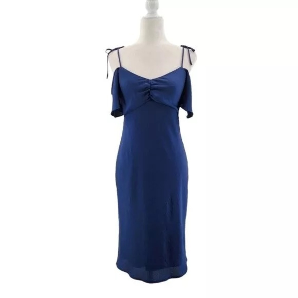 Express Tie Off Shoulder Dark Blue Dress XS